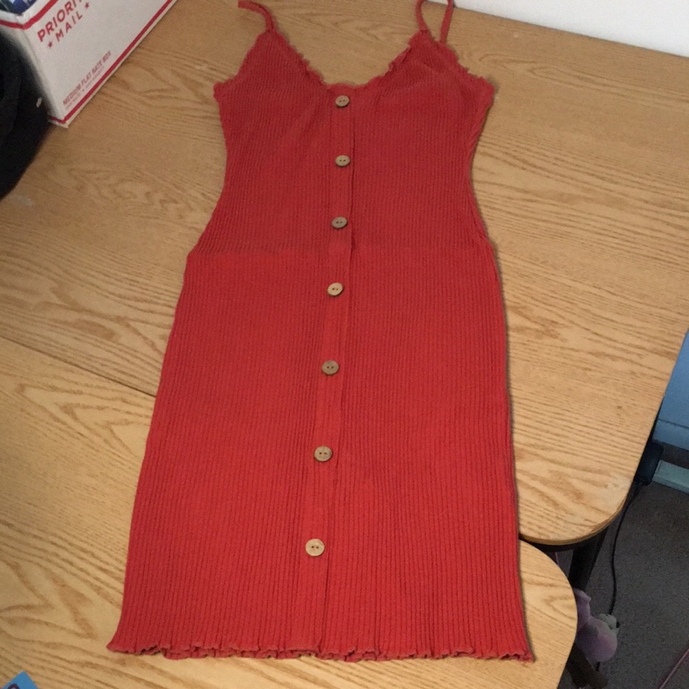 B6 New Derek Hart Ribbed Tank Dress Very Stretchy Burnt Burgundy Size Medium